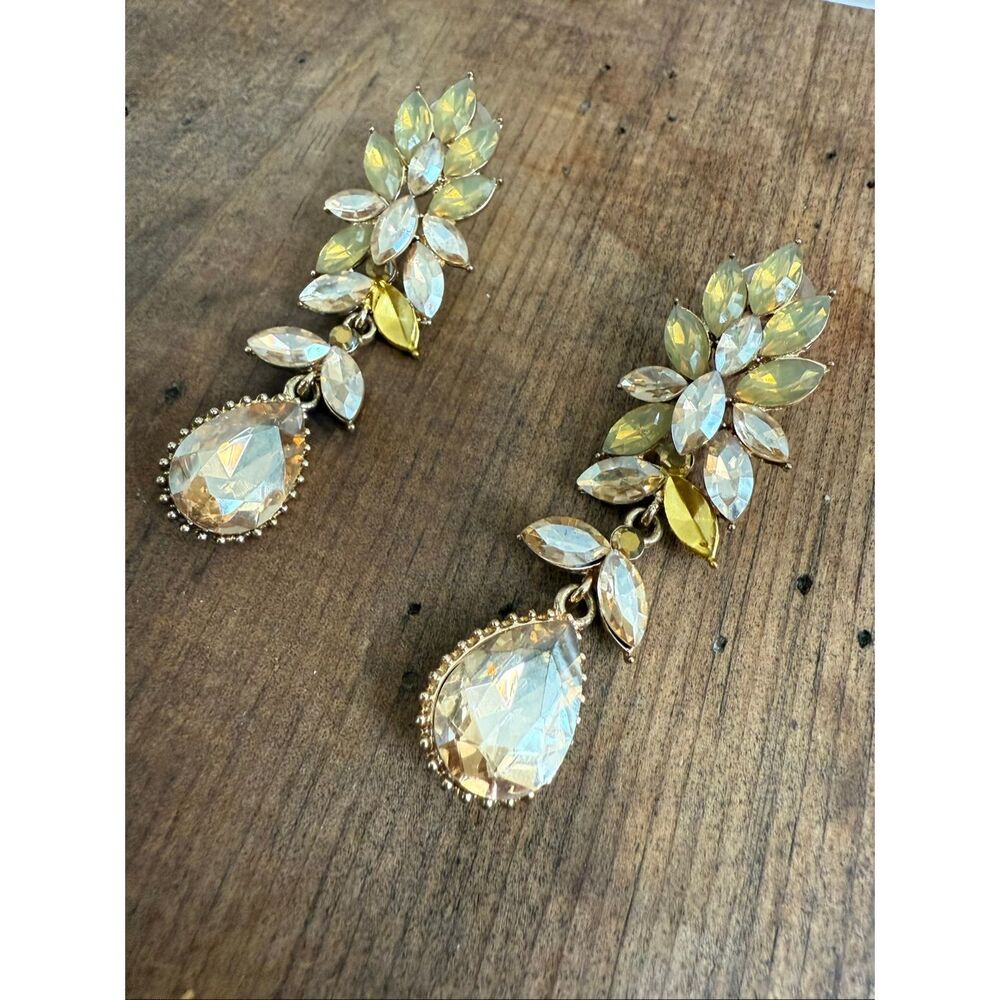 Unsigned Rhinestone Statement Earrings Canary Cha… - image 2